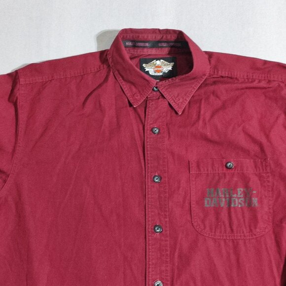 Harley-Davidson casual button down shirt men's size L maroon printed brand name - Picture 2 of 13